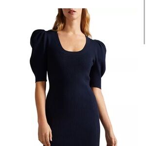LIKE NEW TED BAKER Navy Bodycon dress size 3 Elegant Navy Puff Sleeve Dress